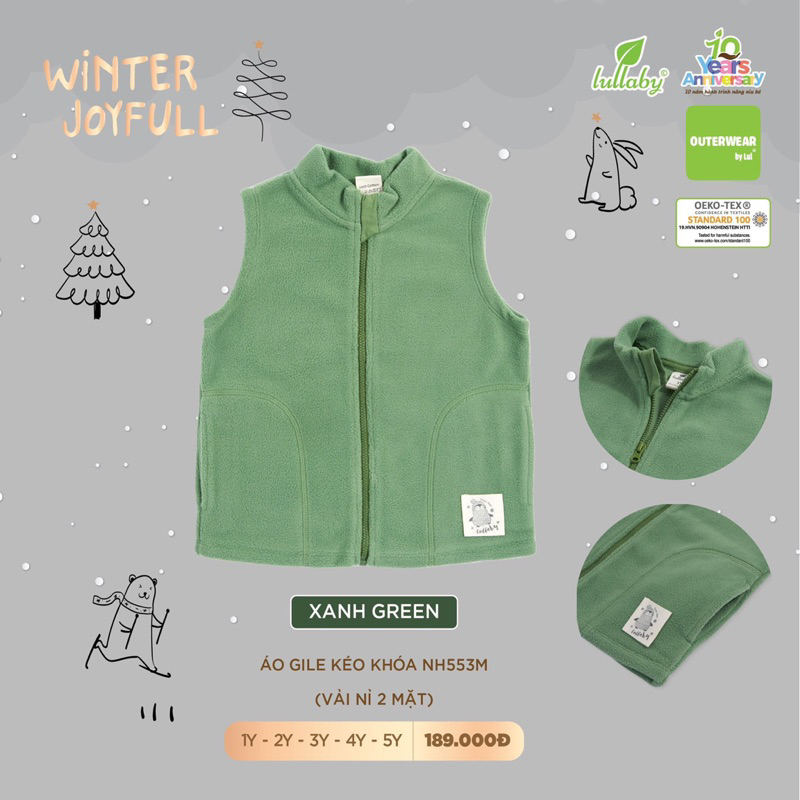 Ghile Nỉ Nhung Lullaby Kéo Khoá Cho Bé 1y-5y