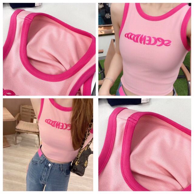 ÁO THUN BA LỖ DÁNG CROPTOP THÊU CHỮ PHỐI VIỀN CHẤT THUN TĂM CO DÃN THOẢI MÁI MÁT MẺ