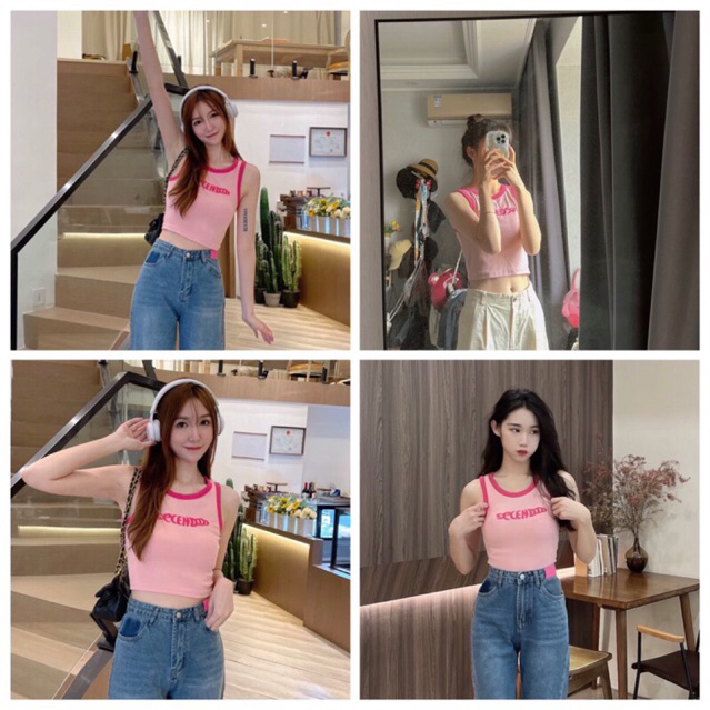 ÁO THUN BA LỖ DÁNG CROPTOP THÊU CHỮ PHỐI VIỀN CHẤT THUN TĂM CO DÃN THOẢI MÁI MÁT MẺ