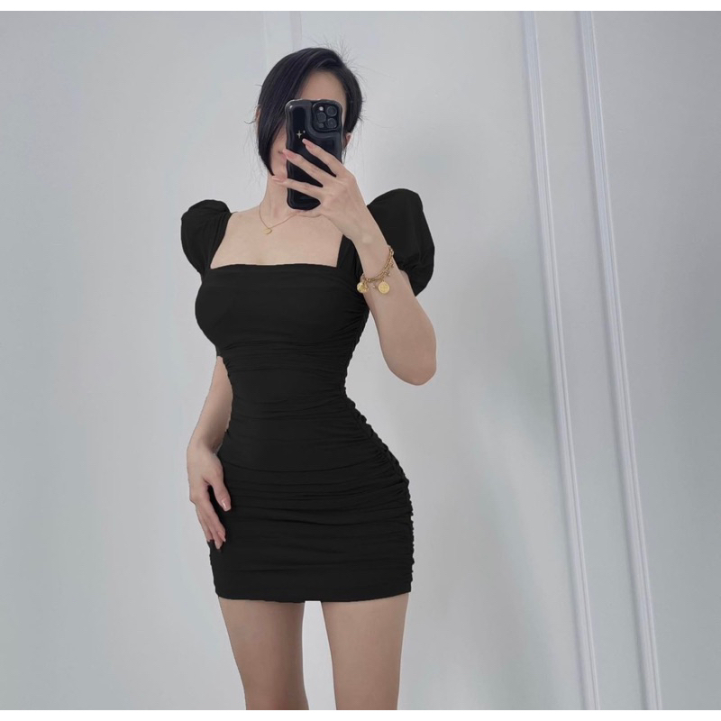 Đầm nhún nâu ôm body Queen dress tôn dáng