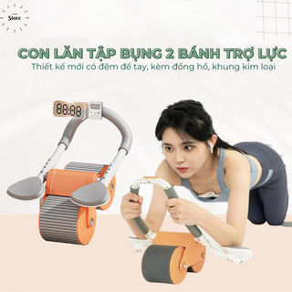 Con lăn tập bụng, Dụng cụ Plank kết hợp con lăn trợ lưc giảm mỡ bụng tại nhà, 2 bánh lăn có đệm tay bảo hành 12 tháng