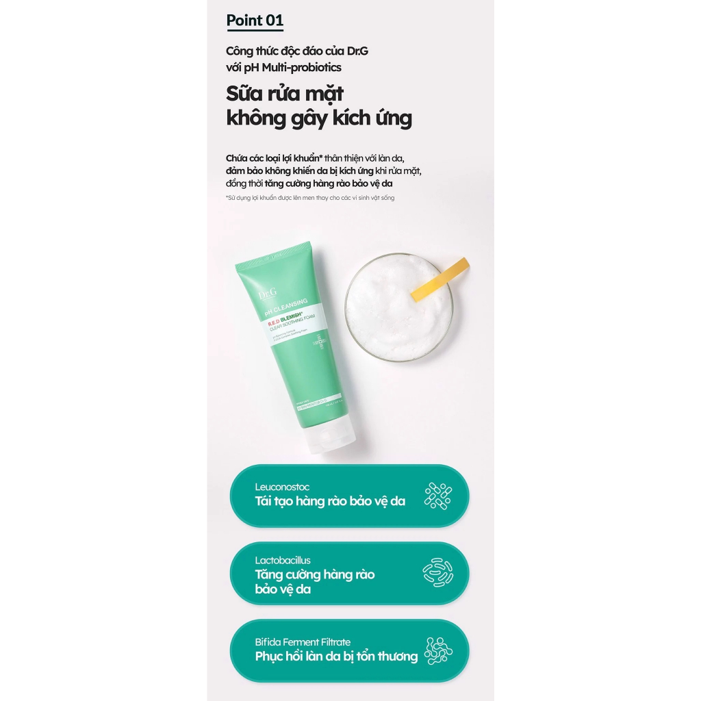 Sữa Rửa Mặt Cho Da Dầu Mụn Dr.G pH Cleansing R.E.D Blemish Clear Soothing Foam