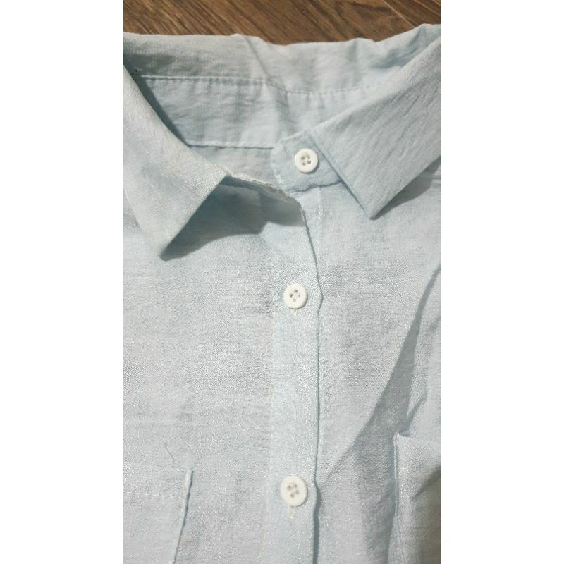 Áo sơmi croptop xanh dương dài tay