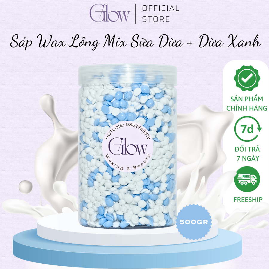 Sáp Wax Lông Mix Sữa Dừa Mix Dừa Xanh Premium Mùi Thơm Nhẹ Siêu Bám Lông Siêu Sạch Tặng Que Gỗ GLOWWAXING Che Tên SP