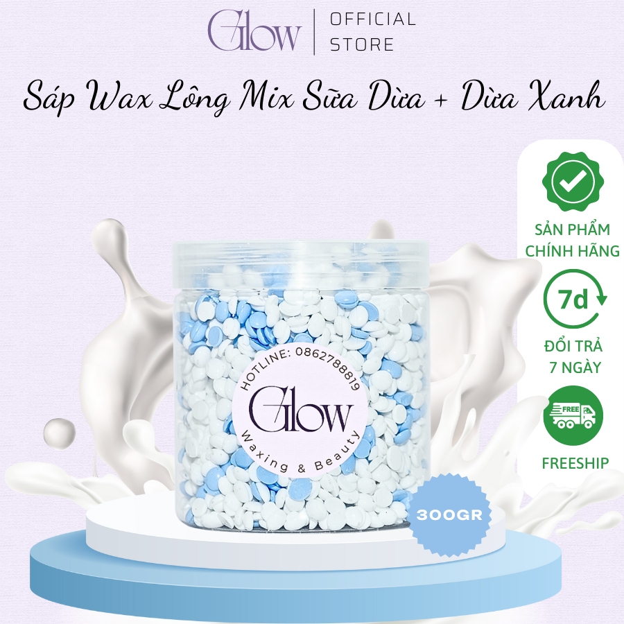 Sáp Wax Lông Mix Sữa Dừa Mix Dừa Xanh Premium Mùi Thơm Nhẹ Siêu Bám Lông Siêu Sạch Tặng Que Gỗ GLOWWAXING Che Tên SP