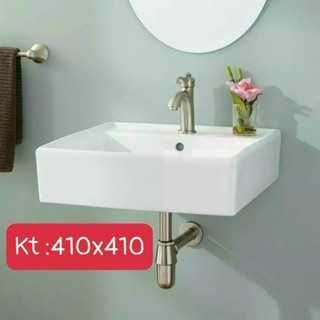 Lavabo sứ treo tường cao cấp ( Tặng kèm xiphong xả ruột gà )
