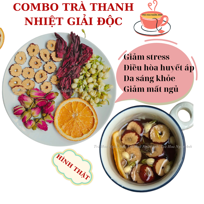 Combo trà thanh nhiệt giải độc, mát gan, đẹp da - táo đỏ,cam lát,atiso,hoa nhài, nụ hồng 1 gói 10 gram Trà Hoa Ngân Anh