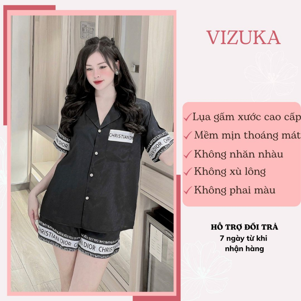 Đồ bộ nữ pijama đùi lụa ngủ gấm xước ánh kim mặc nhà cao cấp VIZUKA CC124