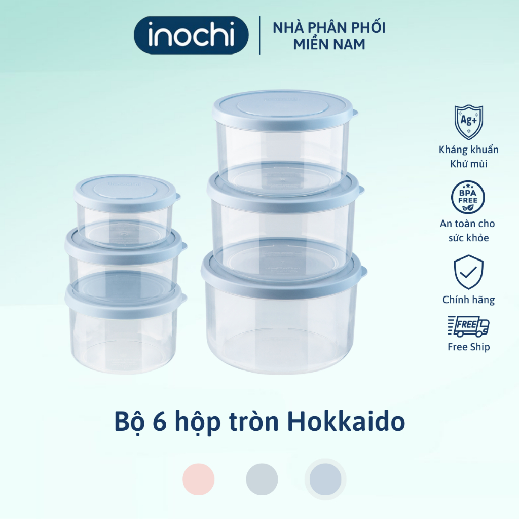 Bộ 3 hộp thực phẩm tròn Hokkaido Inochi, chịu nhiệt độ cao, không mùi, hạn chế rỉ nước - Giao màu ngẫu nhiên