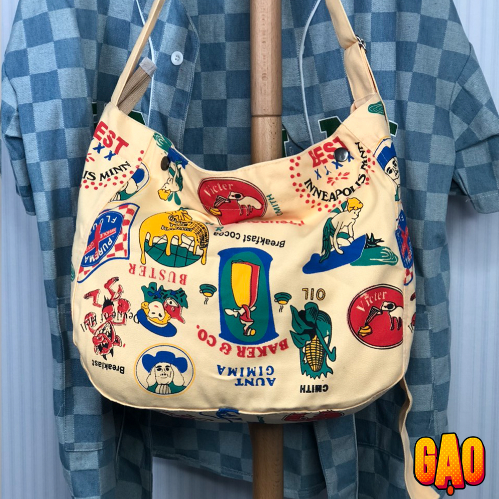 Túi đeo chéo vải canvas retro phong cách, vintage độc lạ cho mùa hè , phong cách Hàn Quốc