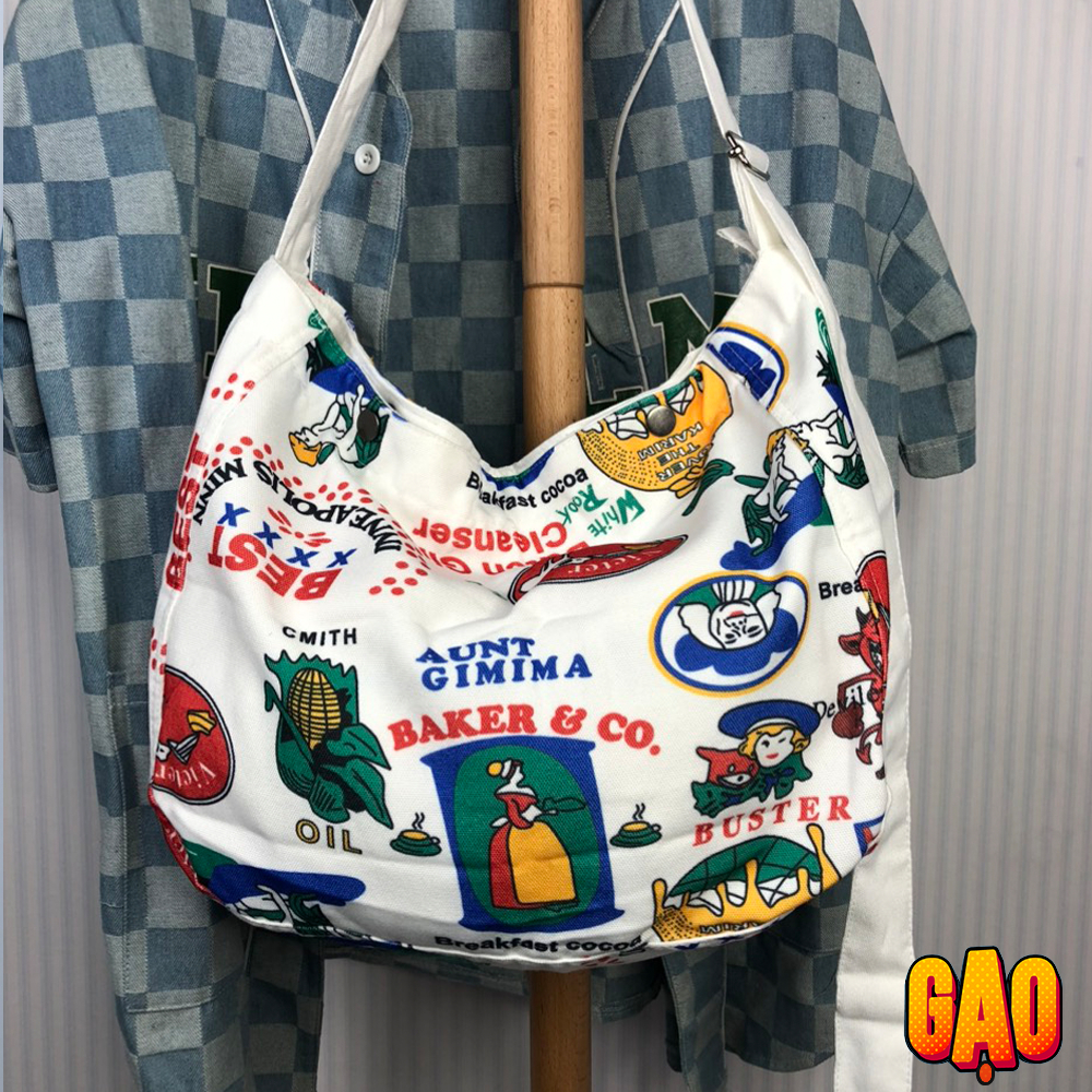 Túi đeo chéo vải canvas retro phong cách, vintage độc lạ cho mùa hè , phong cách Hàn Quốc