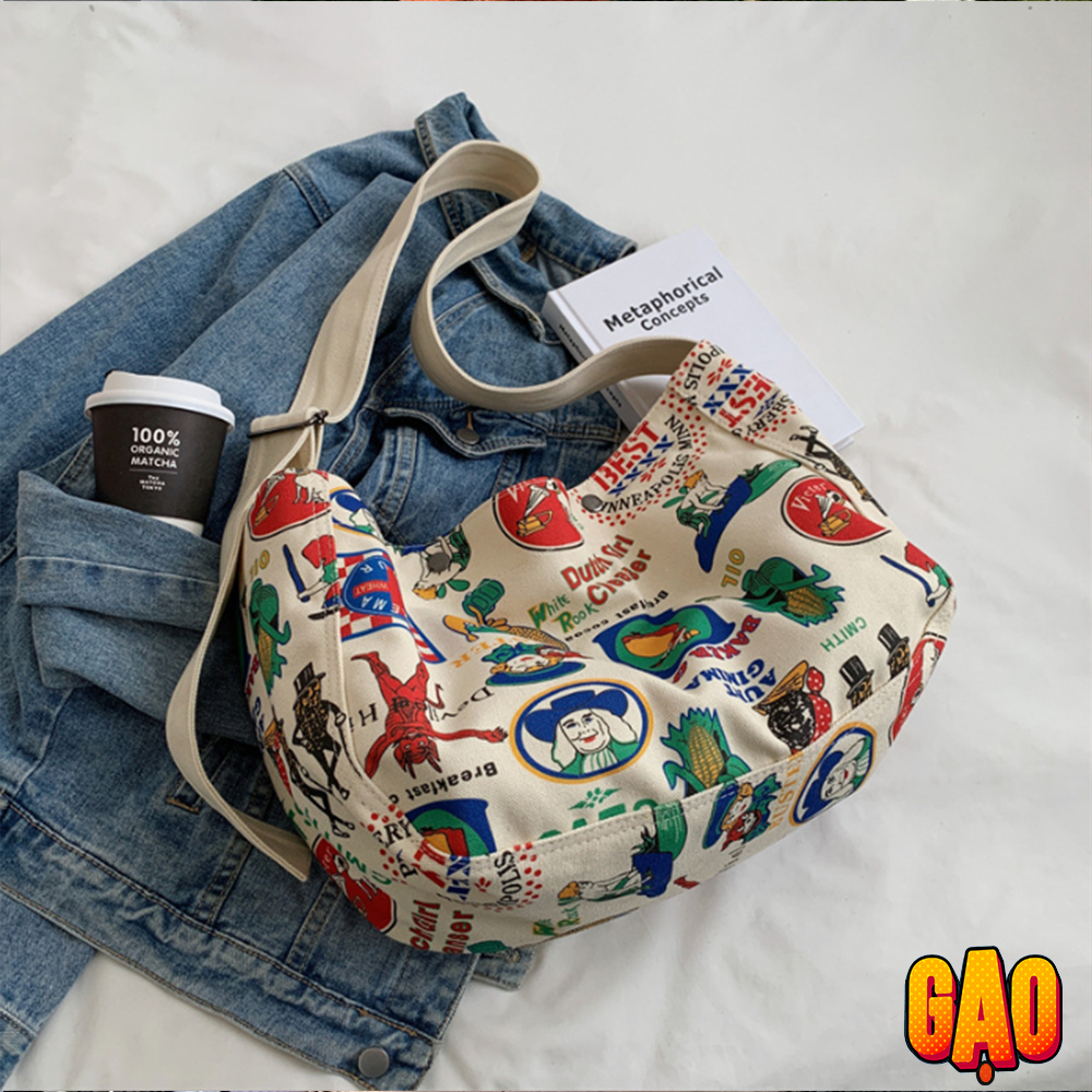 Túi đeo chéo vải canvas retro phong cách, vintage độc lạ cho mùa hè , phong cách Hàn Quốc