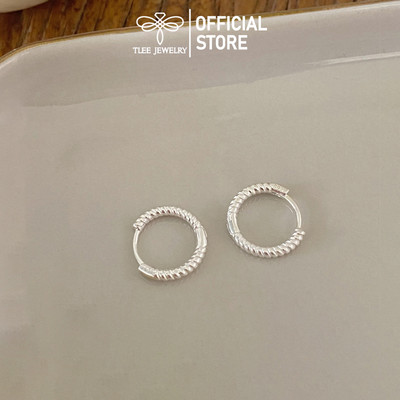 Bông tai bạc nữ TLEE khuyên tròn viền xoắn chốt bấm size 12mm TLEE JEWELRY B0431