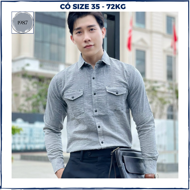 Áo sơ mi nam tay dài vải lụa chống nhăn in hình sọc form dáng chuẩn