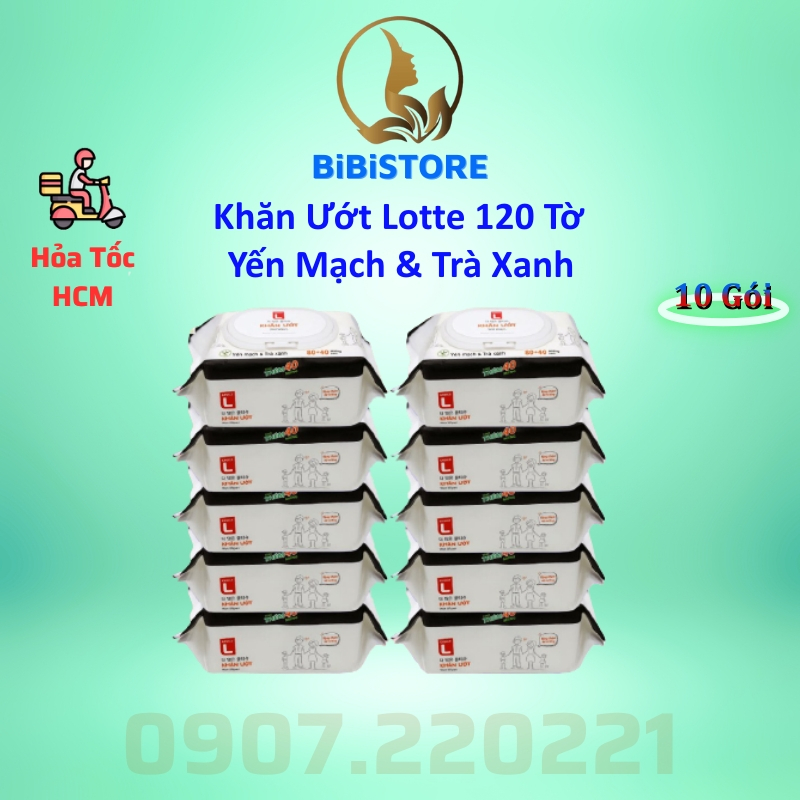 Combo 10 Khăn Ướt Gia Đình Choice L Lotte Hàn Quốc, Hương Yến Mạch và Trà Xanh 1 Gói 120 miếng