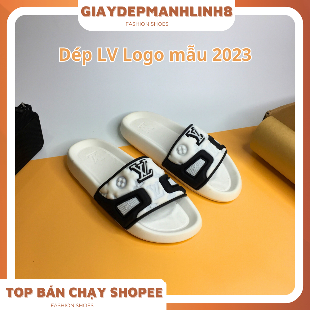 Dép Quai Ngang Đúc LV nguyên khối dành cho nam nữ , Dép bánh mì L.V màu đen trắng . Ảnh + clip thật