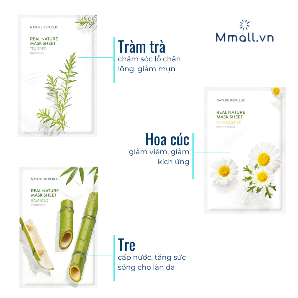 Mặt nạ giấy Nature Republic Hàn Quốc Real Nature Mask cấp ẩm dưỡng trắng phục hồi da chính hãng 25ml | Mmall_vn