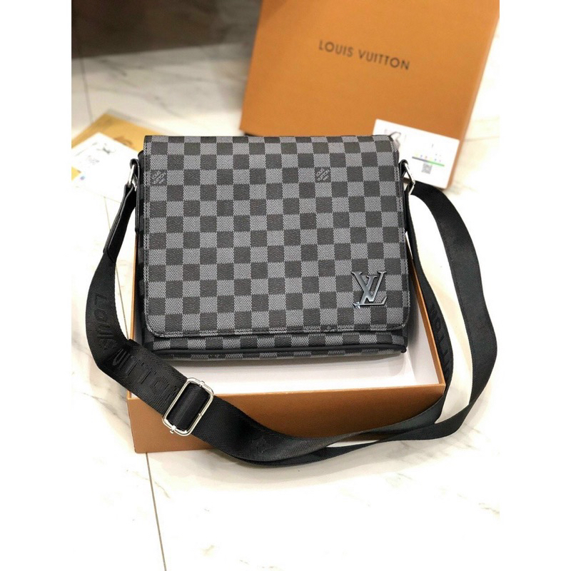 Túi đeo chéo nam nữ unisex da thật dáng cặp LV full 2 box da thật Smano bags hoả tốc