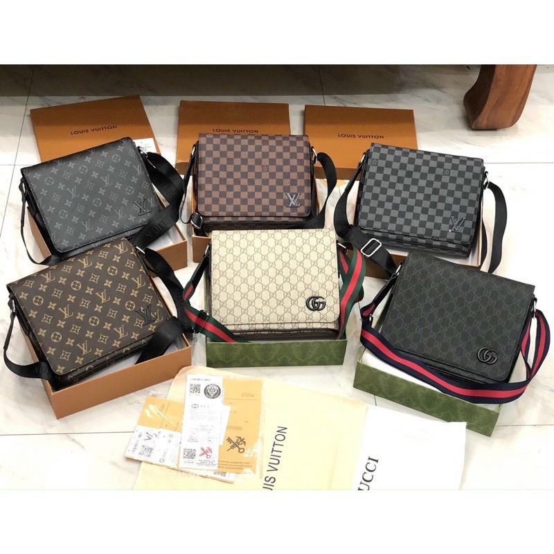 Túi đeo chéo nam nữ unisex da thật dáng cặp LV full 2 box da thật Smano bags hoả tốc