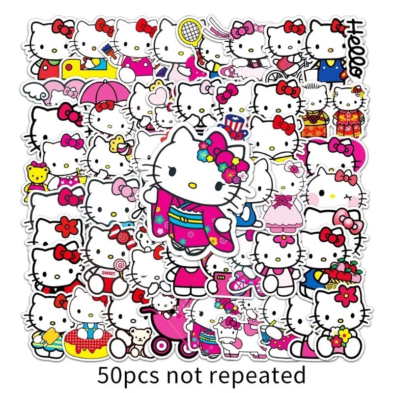Bộ 50 hình dán sticker hello kitty cute cho bé dán điện thoại, vali, mũ bảo hiểm, laptop, chất liệu decal Vinyl cao cấp