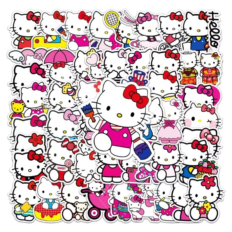 Bộ 50 hình dán sticker hello kitty cute cho bé dán điện thoại, vali, mũ bảo hiểm, laptop, chất liệu decal Vinyl cao cấp