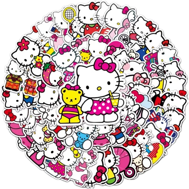 Bộ 50 hình dán sticker hello kitty cute cho bé dán điện thoại, vali, mũ bảo hiểm, laptop, chất liệu decal Vinyl cao cấp