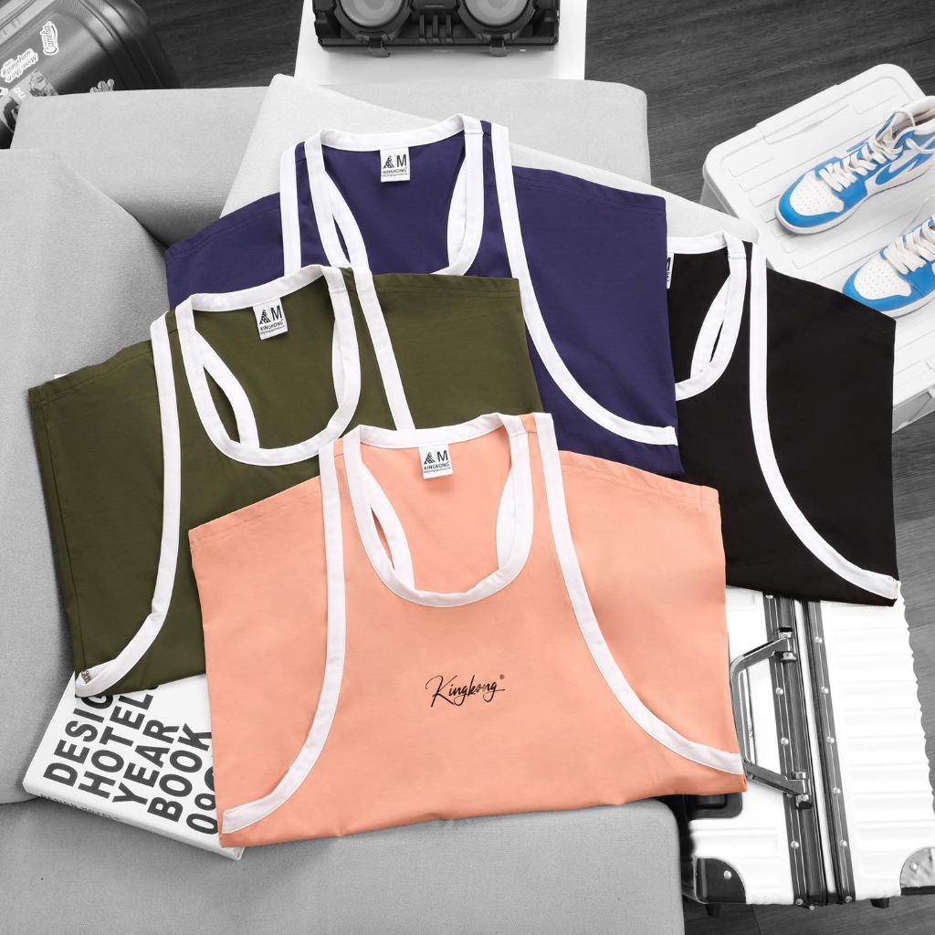 [Mẫu Mới T6] Áo Ba Lỗ Tanktop Gym 4 Chiều Basic Phối Sọc Trắng Co Giãn - Local Brand TB KINGKONG SPORT WEAR