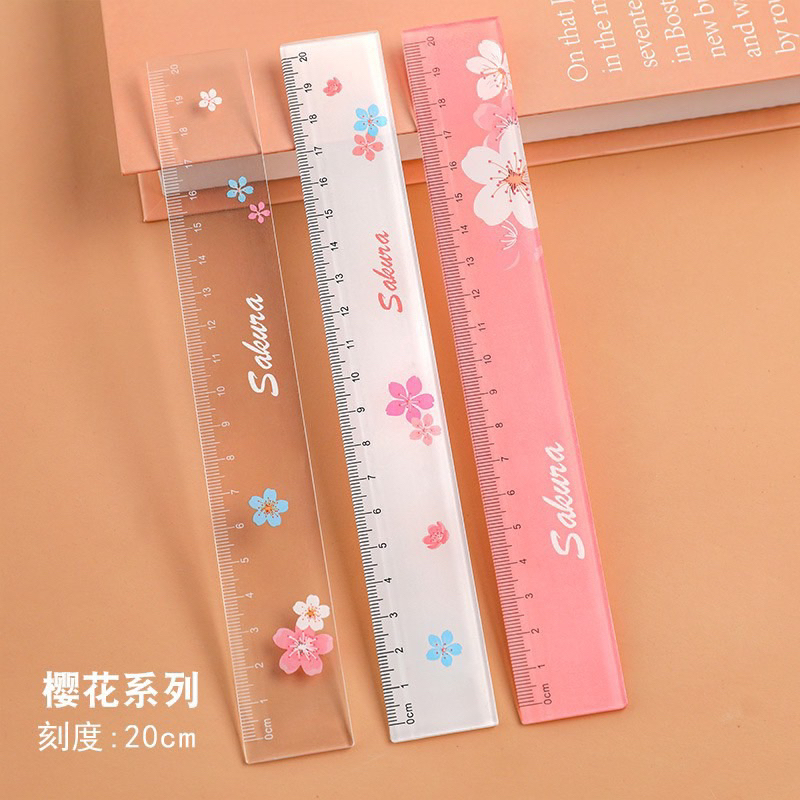 Thước Kẻ Hình Học Mẫu Sakura/Trái Đào Xinh Xắn 15/20cm