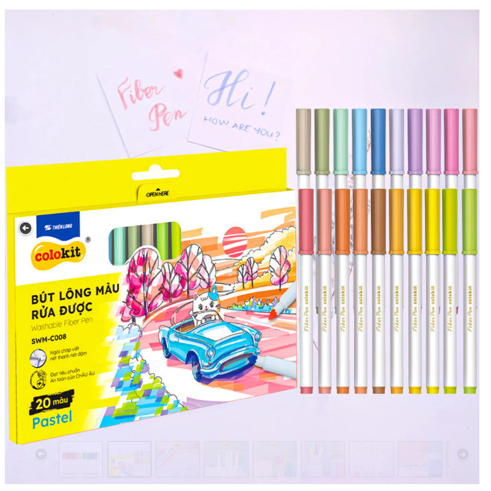 Bút lông 20 màu PASTEL Washable Fiber Pen Thiên Long Colokit SWM-C008 - Bút lông màu rửa được