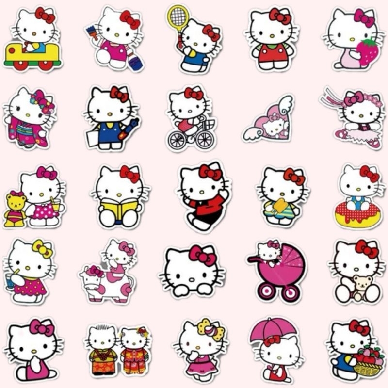 Bộ 50 hình dán sticker hello kitty cute cho bé dán điện thoại, vali, mũ bảo hiểm, laptop, chất liệu decal Vinyl cao cấp