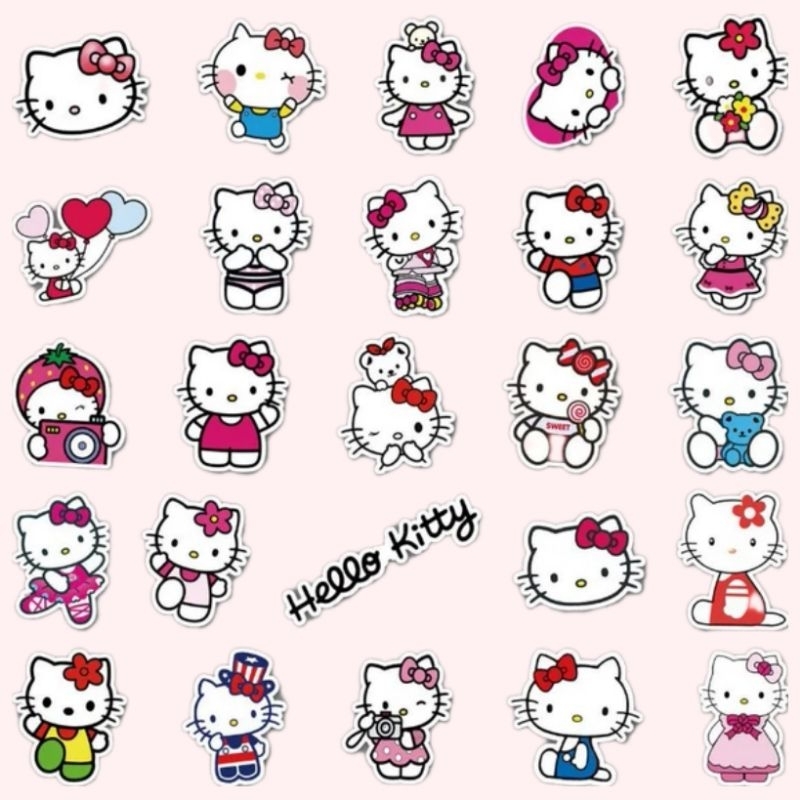 Bộ 50 hình dán sticker hello kitty cute cho bé dán điện thoại, vali, mũ bảo hiểm, laptop, chất liệu decal Vinyl cao cấp