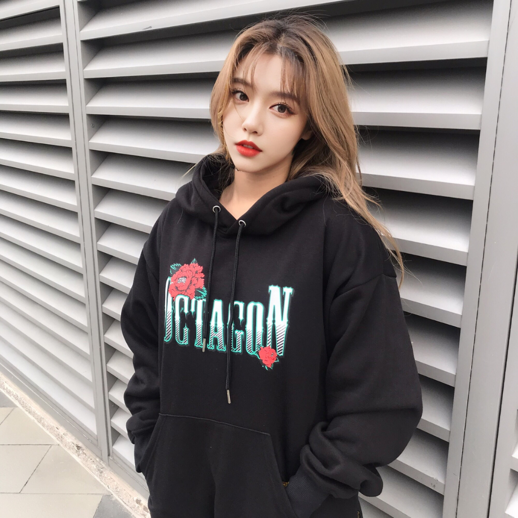 Áo Hoodie Nỉ Bông OCTAGON BLOODY HELL Màu Đen Form Rộng