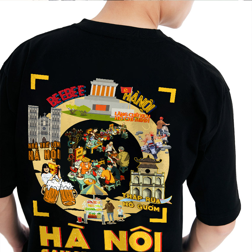 Áo Thun Unisex BEESKY 100% Cotton Hà Nội Sau Vai-HNSV001
