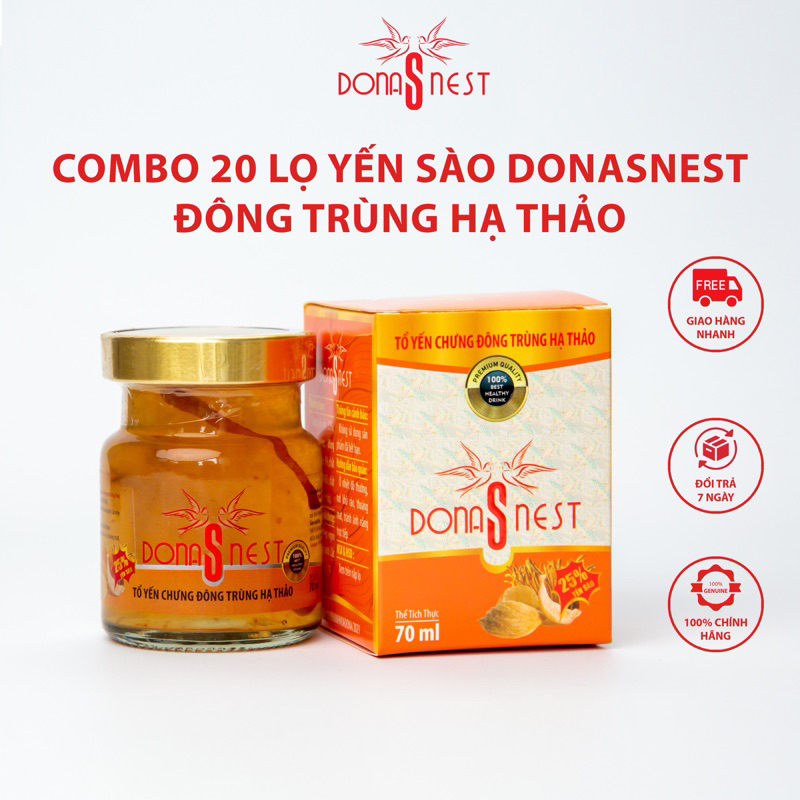Combo 20 Lọ Yến Sào Donasnest Đông Trùng Hạ Thảo Nâng Cao Hệ Miễn Dịch Phục Hồi Sức Khỏe Lọ 70ml