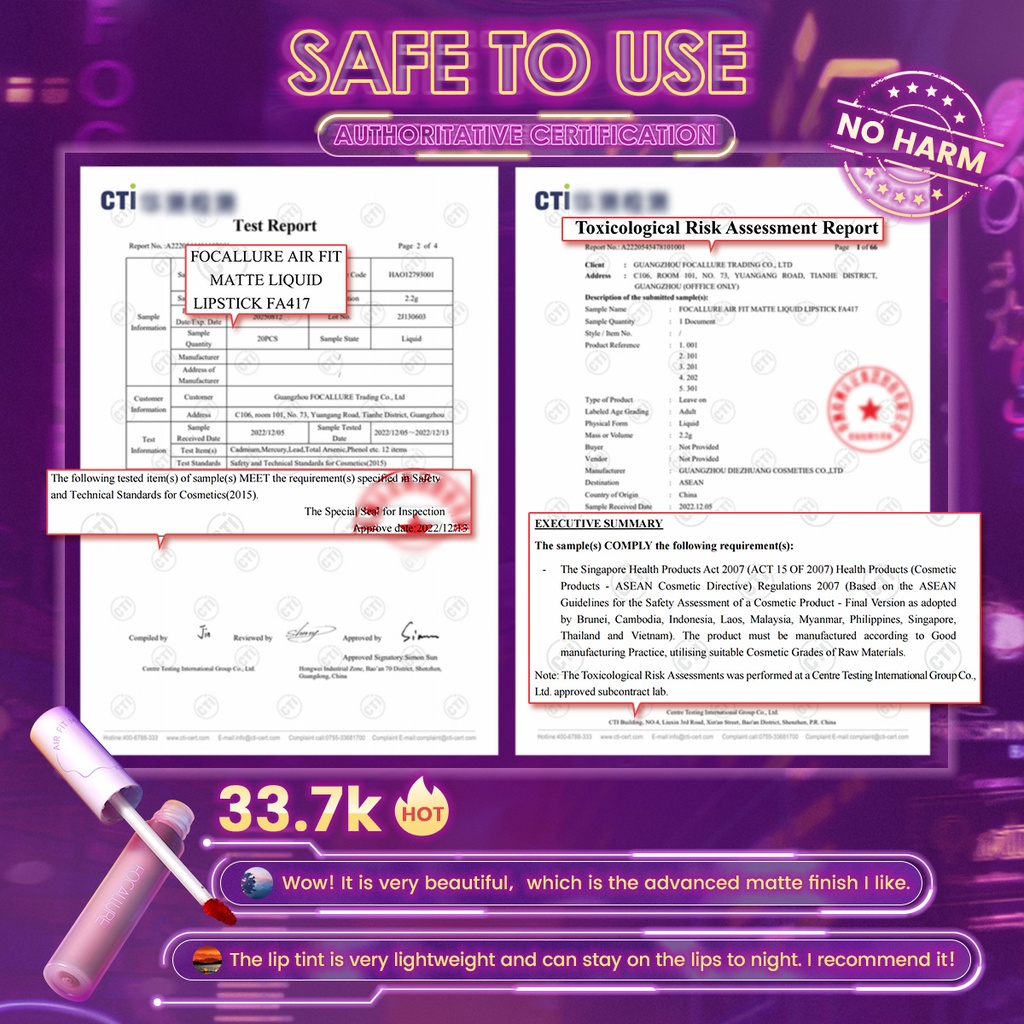 Son tint lì FOCALLURE lâu trôi nhiều tông màu thời trang 2.4G