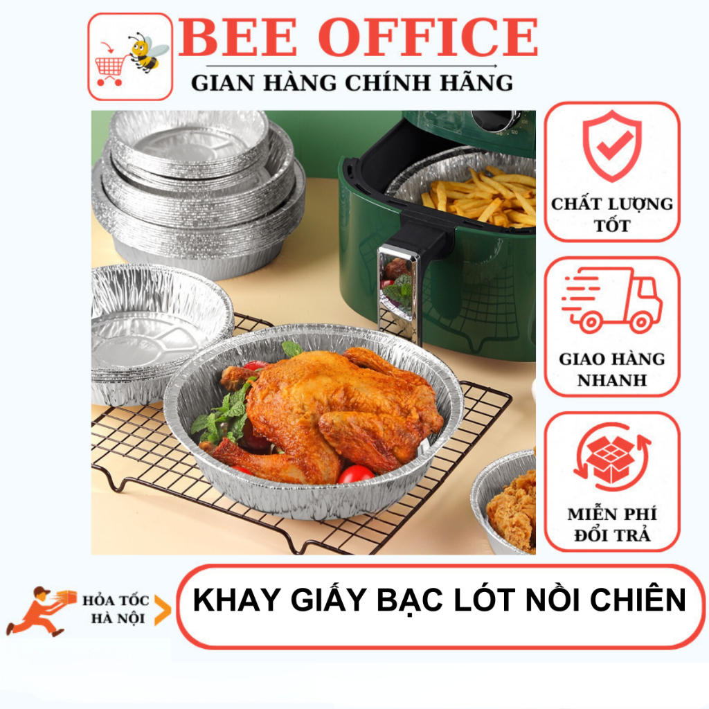 Khay Giấy Bạc Lót Nồi Chiên Không Dầu 18Cm, Khay Giấy Bạc Nướng Đa Năng Tiện Ích 30040 Bee Office