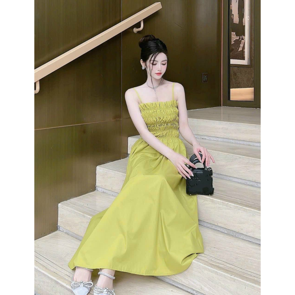 Đầm váy nữ xòe 2 dây nhún ngực xinh xắn dành cho các nàng diện đi chơi siêu xinh