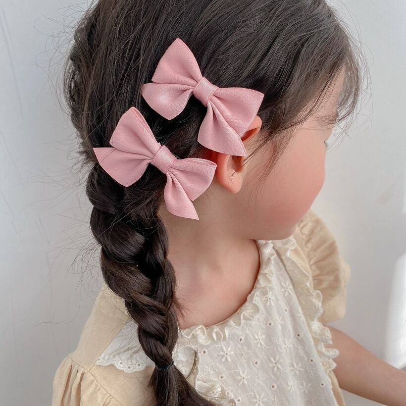 🍒🍒CHERRYKOKO Set 2 Kẹp Tóc Nơ Màu Trơn Dễ Thương Cho Bé Gái