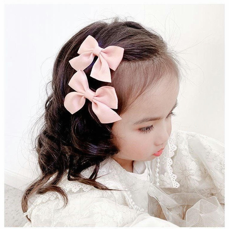 🍒🍒CHERRYKOKO Set 2 Kẹp Tóc Nơ Màu Trơn Dễ Thương Cho Bé Gái