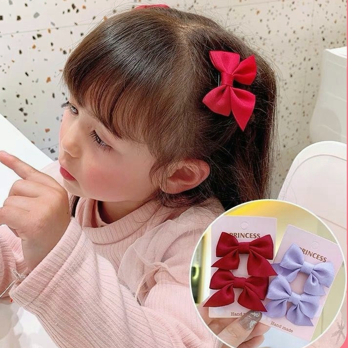 🍒🍒CHERRYKOKO Set 2 Kẹp Tóc Nơ Màu Trơn Dễ Thương Cho Bé Gái