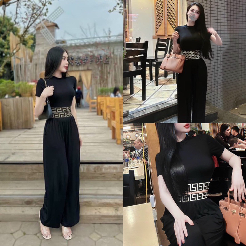 Sét Đồ Bộ Nữ Áo Thun 4 Chiều Phối Quần ống Rộng Mặc Thoải Mái
