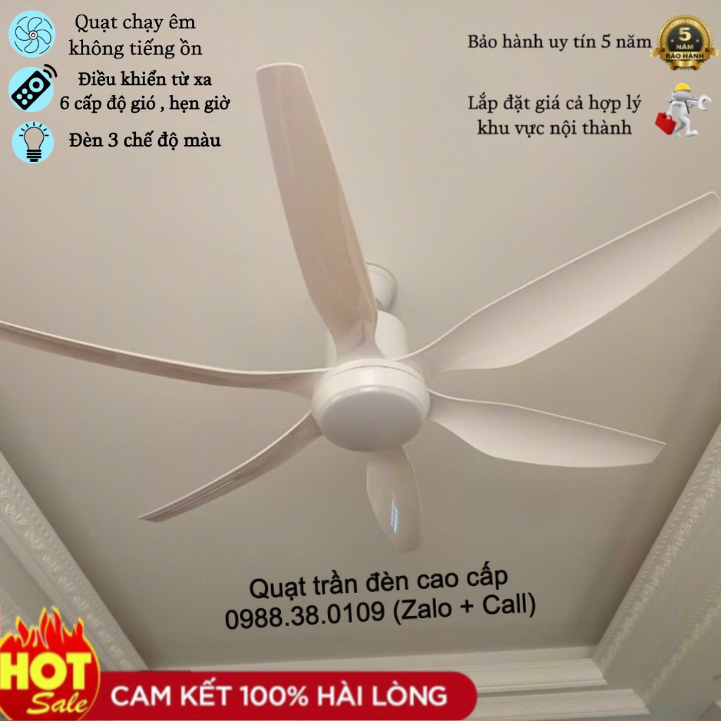 Quạt Trần Đèn, Quạt Trần 5 Cánh KP509 , 6 Cấp Độ Gió , Điều Khiển Từ Xa , Hẹn Giờ