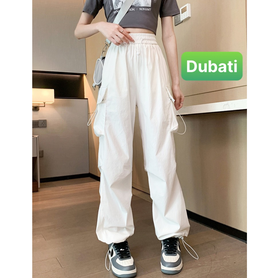 Quân baggy lưng cao ống rộng có túi và dây rút phong cách Harajuku Hàn Quốc thời trang cho nữ phong cách sang chảnh - Du