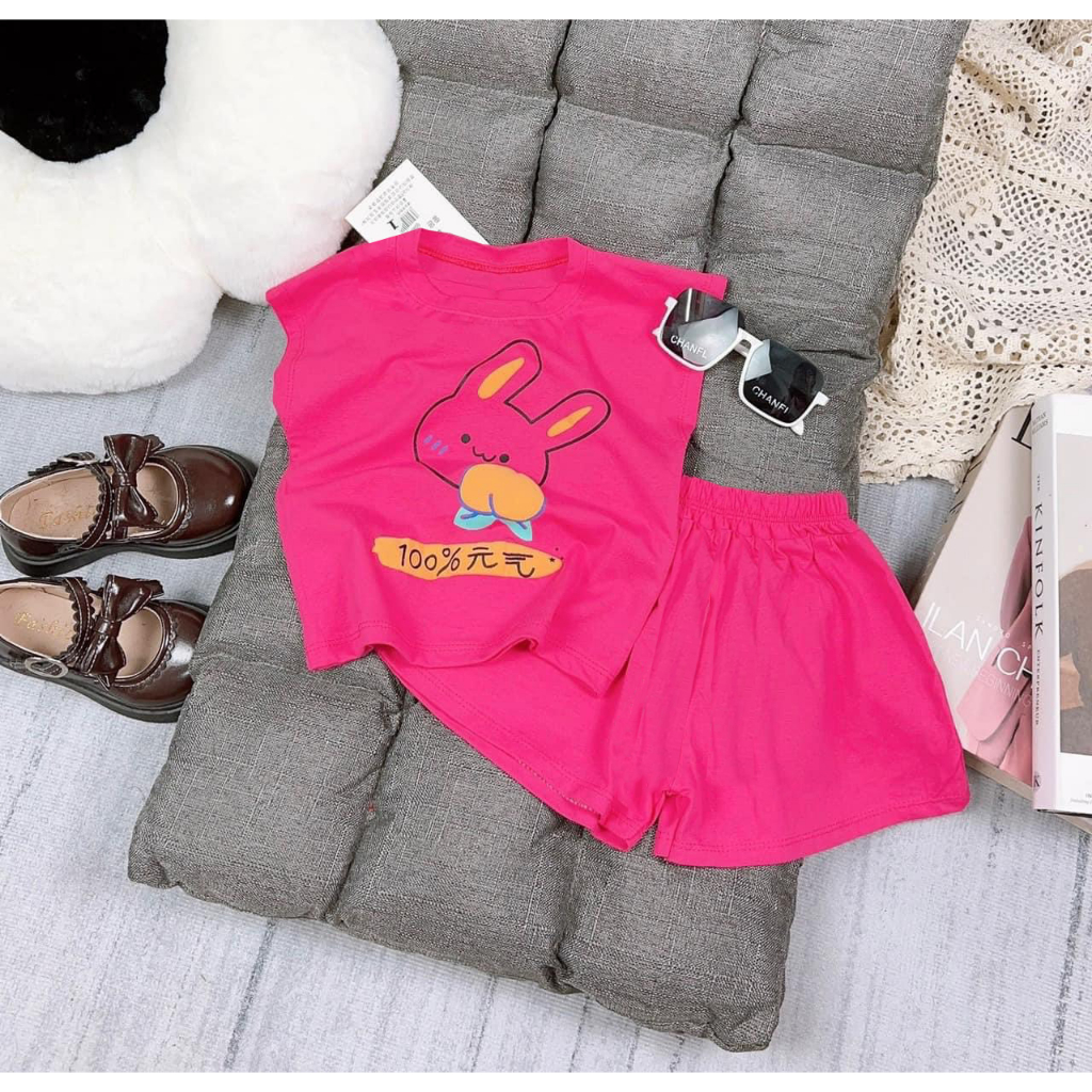 Bộ đồ bé gái cute 3 màu hình thỏ cho bé 6kg đên 30kg.BDBG79.
