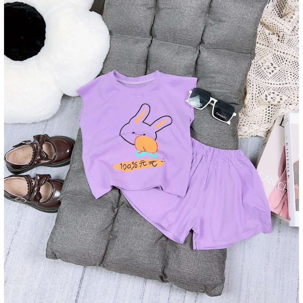 Combo 3 Bộ đồ bé gái cute 3 màu hình thỏ cho bé 6kg đên 30kg.BDBG79.