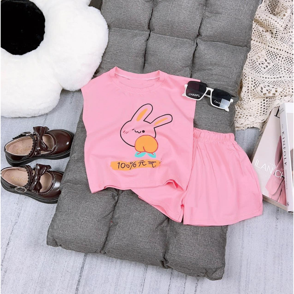 Combo 3 Bộ đồ bé gái cute 3 màu hình thỏ cho bé 6kg đên 30kg.BDBG79.