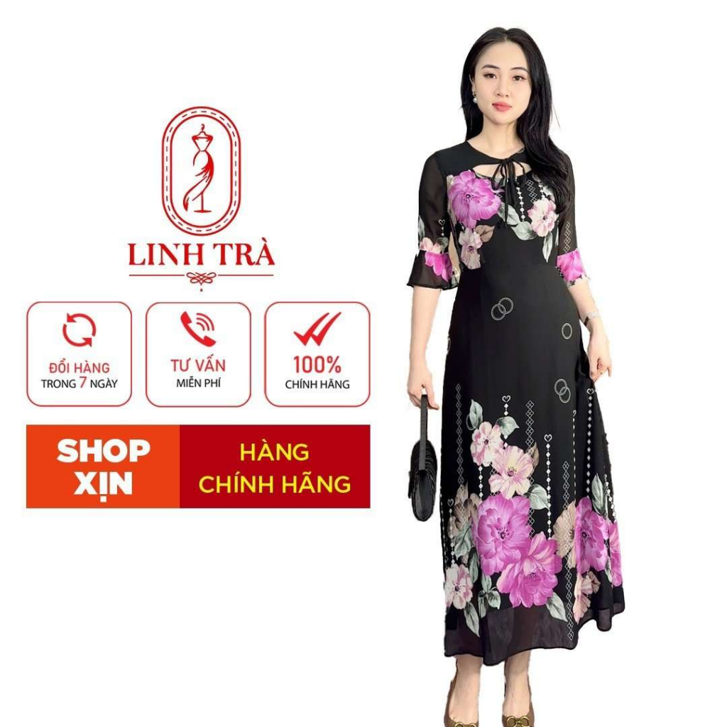 (LT 641) Cao Cấp Vải Voan Hoa Dáng Dài Sang Trọng Quý Phái Cực Xinh Bigsize U40 U50