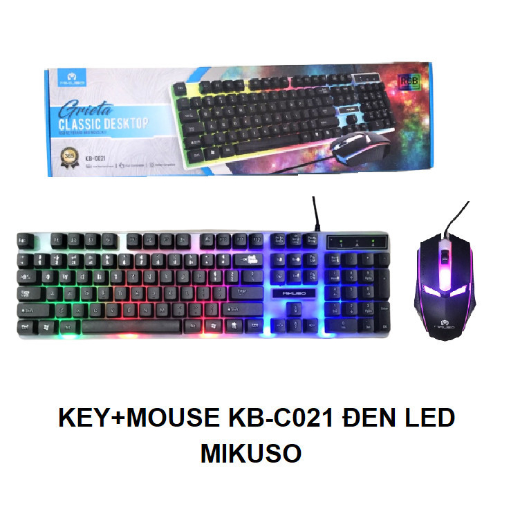 COMBO BÀN PHÍM VÀ CHUỘT KB-C021 MÀU ĐEN USB CÓ ĐÈN LED SỬ DỤNG CHO GAME THỦ -HT
