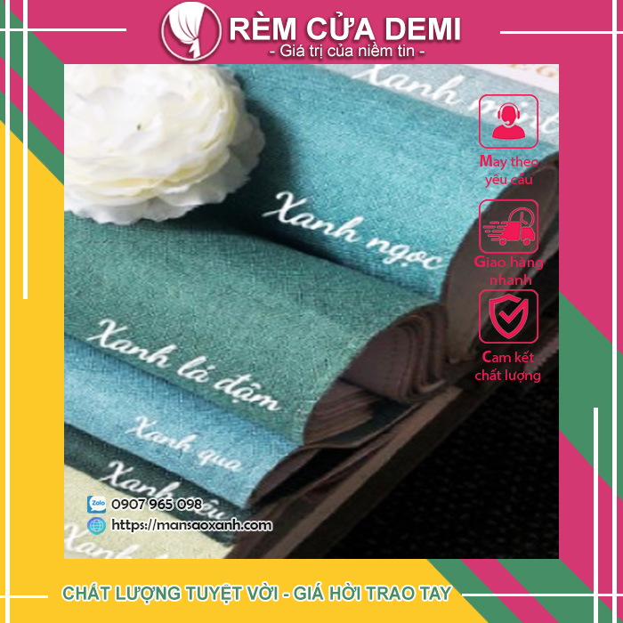 Rèm phòng, rèm cửa sổ CẢN SÁNG CHỐNG NĂNG 100% VẢI BỐ TONE MÀU XANH. Ghi chú: Nhận may số đo theo yêu cầu