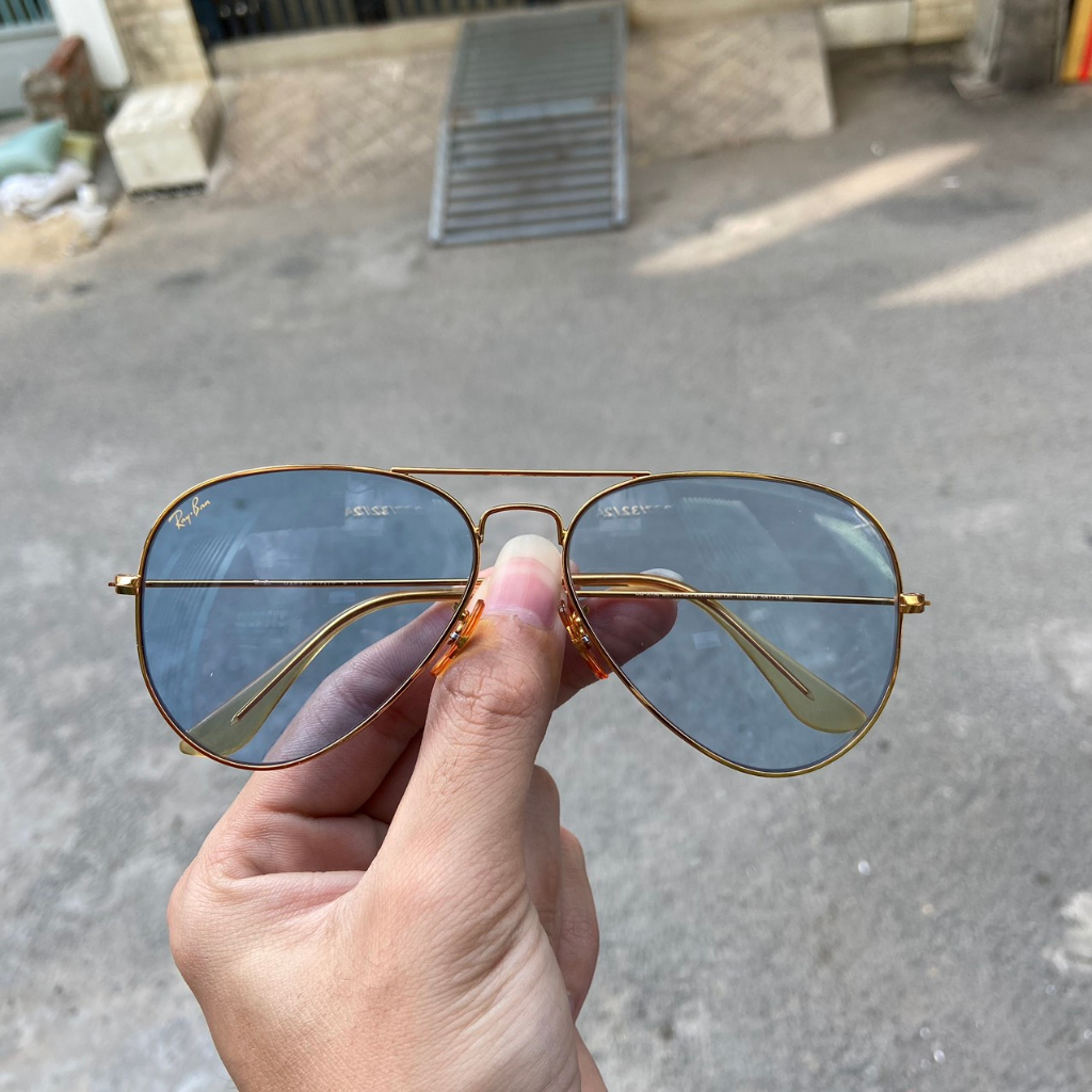 KÍNH RAYBAN AVIATOR mắt thuỷ tinh xanh da trời nhạt